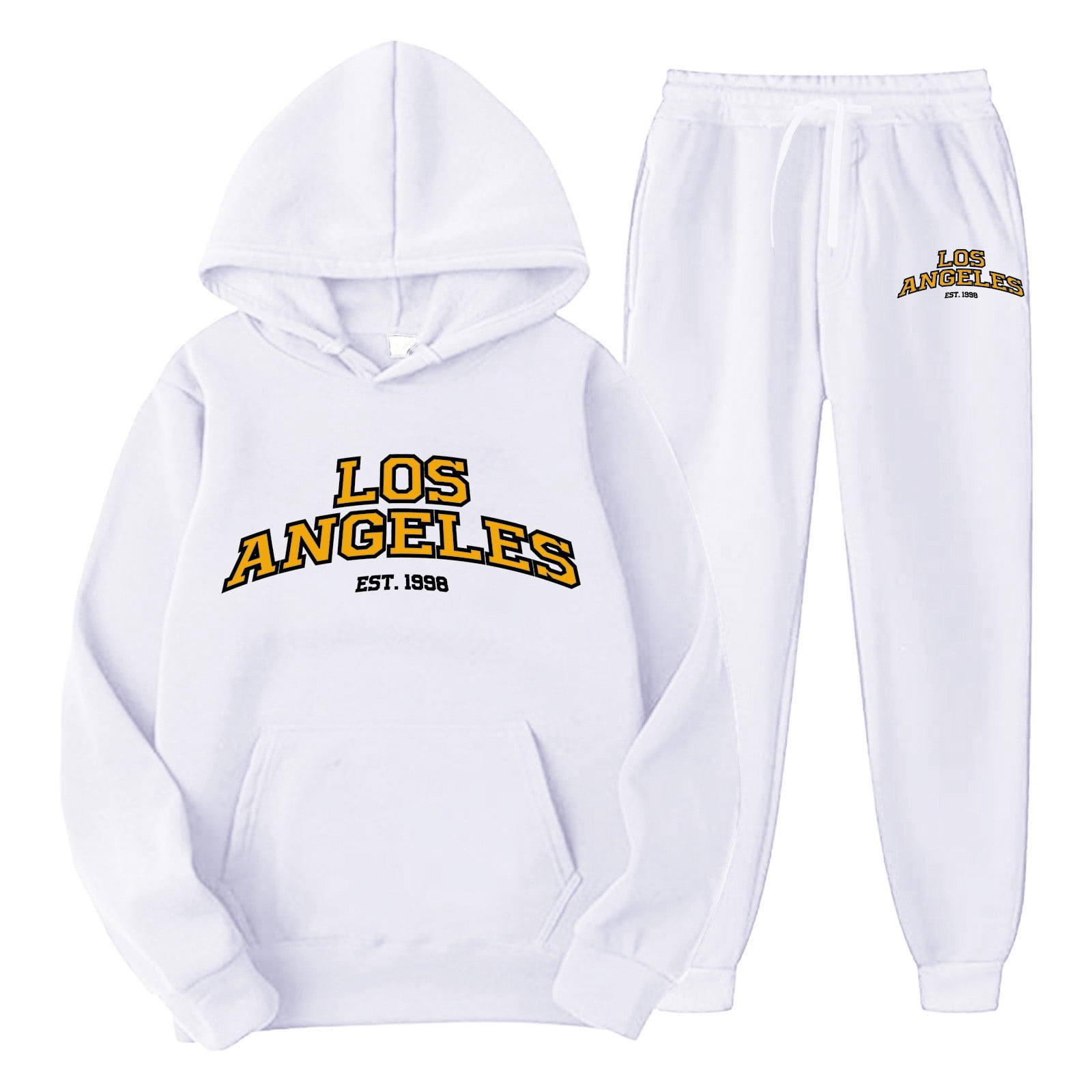 8QIDA Sets for Mens Fashion Men s Casual Outfit Solid Color LOSANGELES Letter Print Pullover Long Sleeve Hoodie Comfort Sport Pants Male Sweatshirt Set S Walmart
