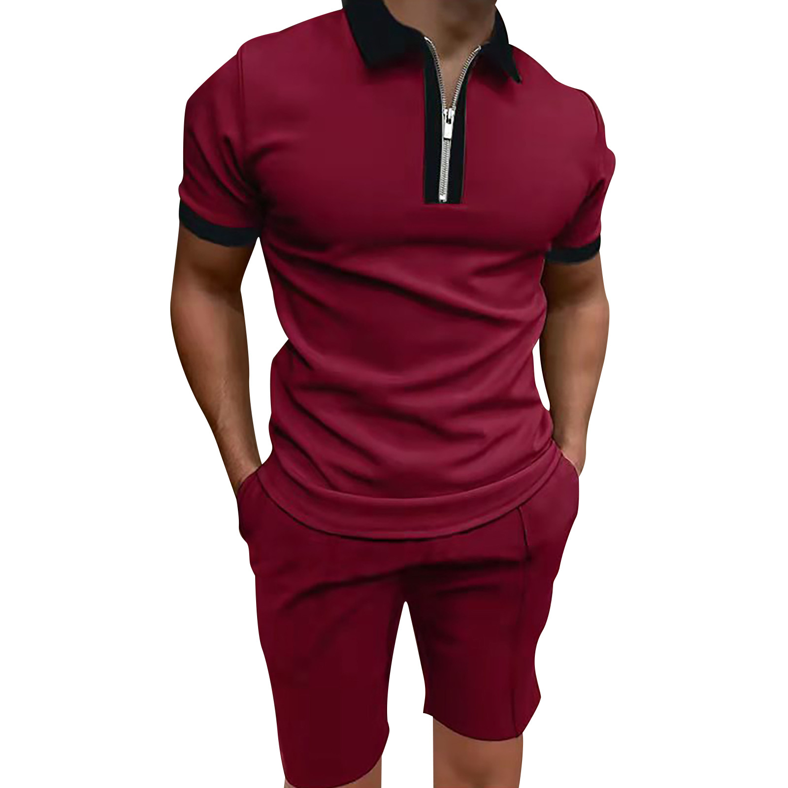 8QIDA Men's Suits Regular Fit Pinstripe Men's Shirt and Shorts Set 2 ...