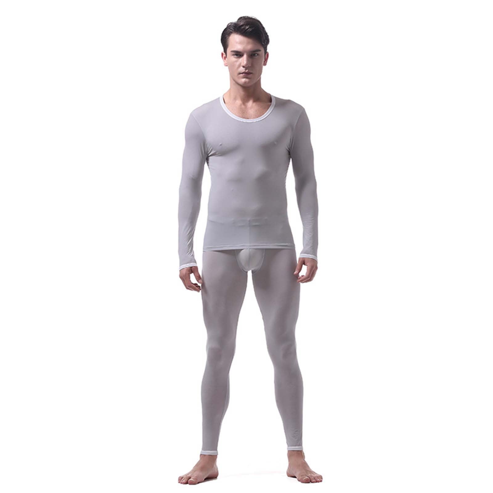 8QIDA Men's Thermal Underwear Set Ultra Thin Ice Silk Long Sleeve ...