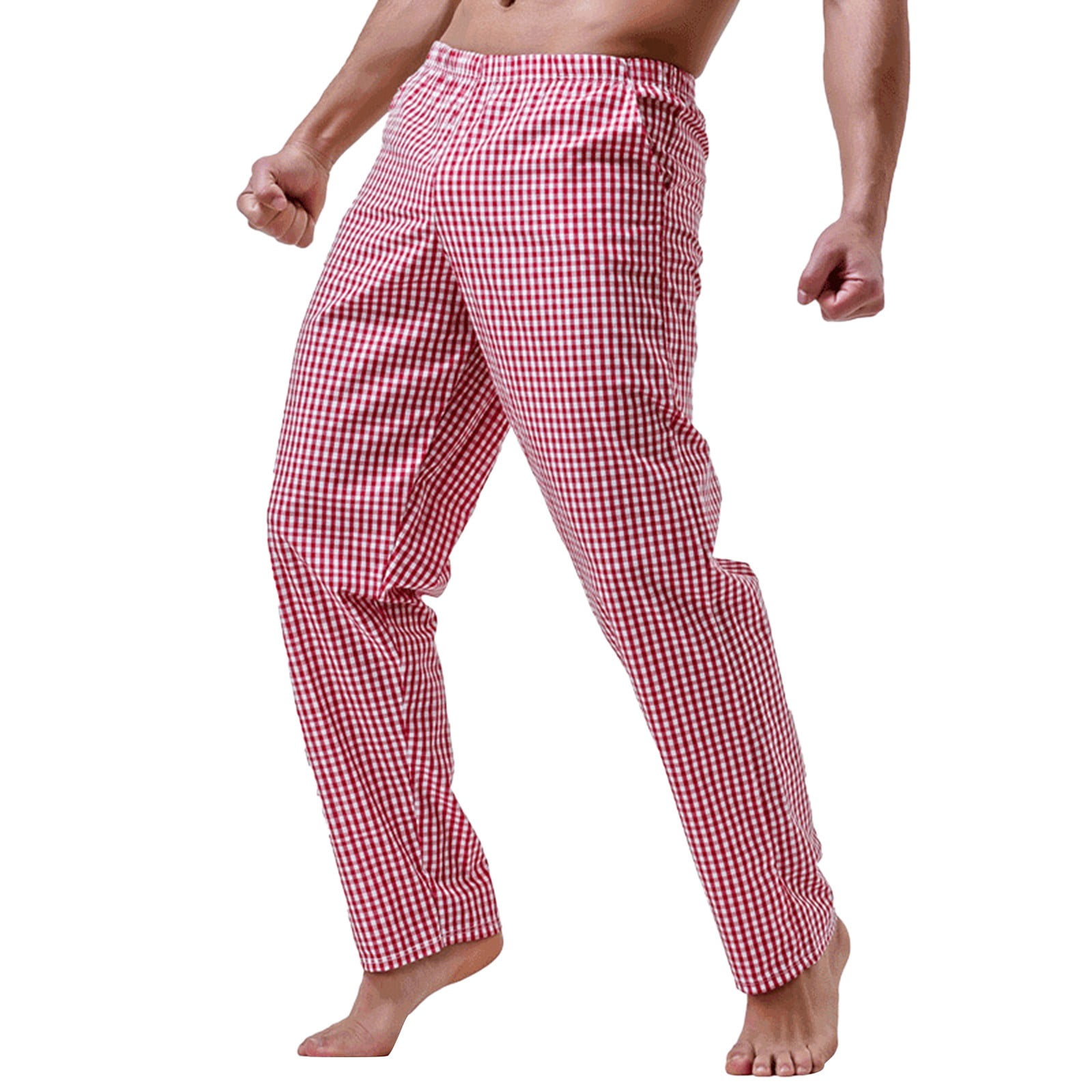 8QIDA Mens Casual Home Pants Cotton Thin Striped Pajamas Medium Waist ...