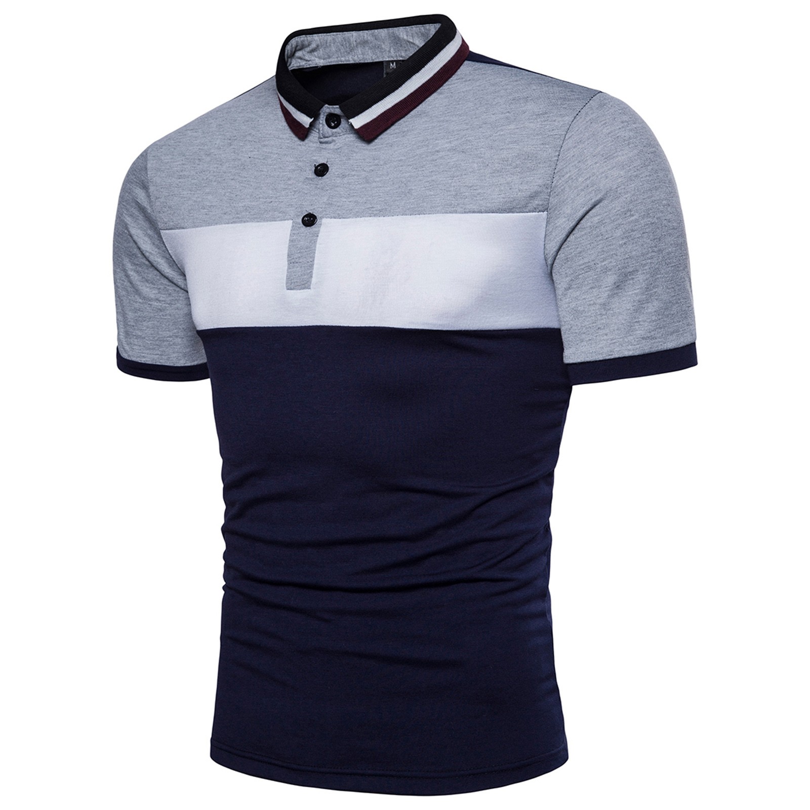 8QIDA Mens Fashion Color Matching Striped Single Lapel Short Sleeve ...