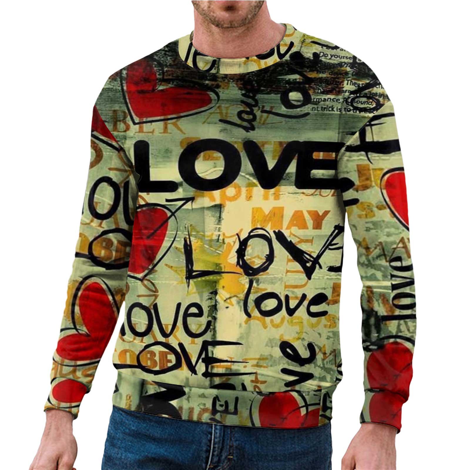 8QIDA Mens Hoodless Zip up Sweatshirt Mens Valentine's Day Printed