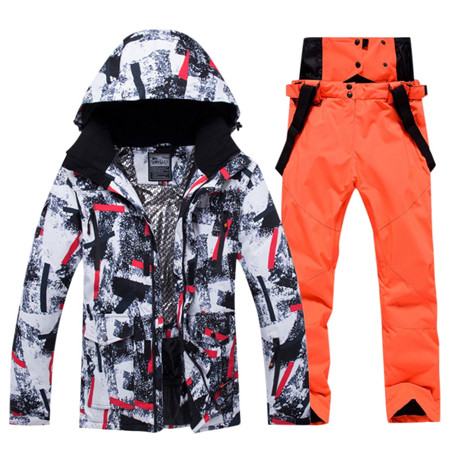 8QIDA Mens Suits Big and Tall 3Xl Male Ski Jackets and Pants Set Windproof Insulated Snowsuit Winter Warm Snowboarding Snow Coat Orange L Walmart