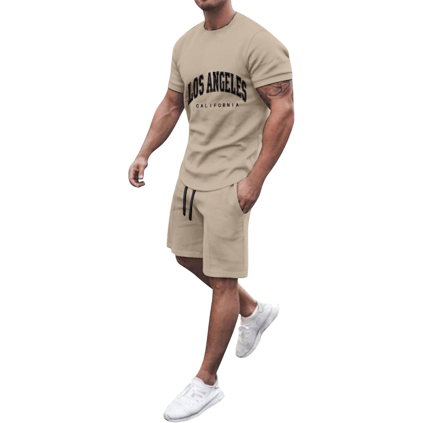 8QIDA Mens Suits Classic Fit 2 Piece Slim Oversized T Shirt Set Two ...