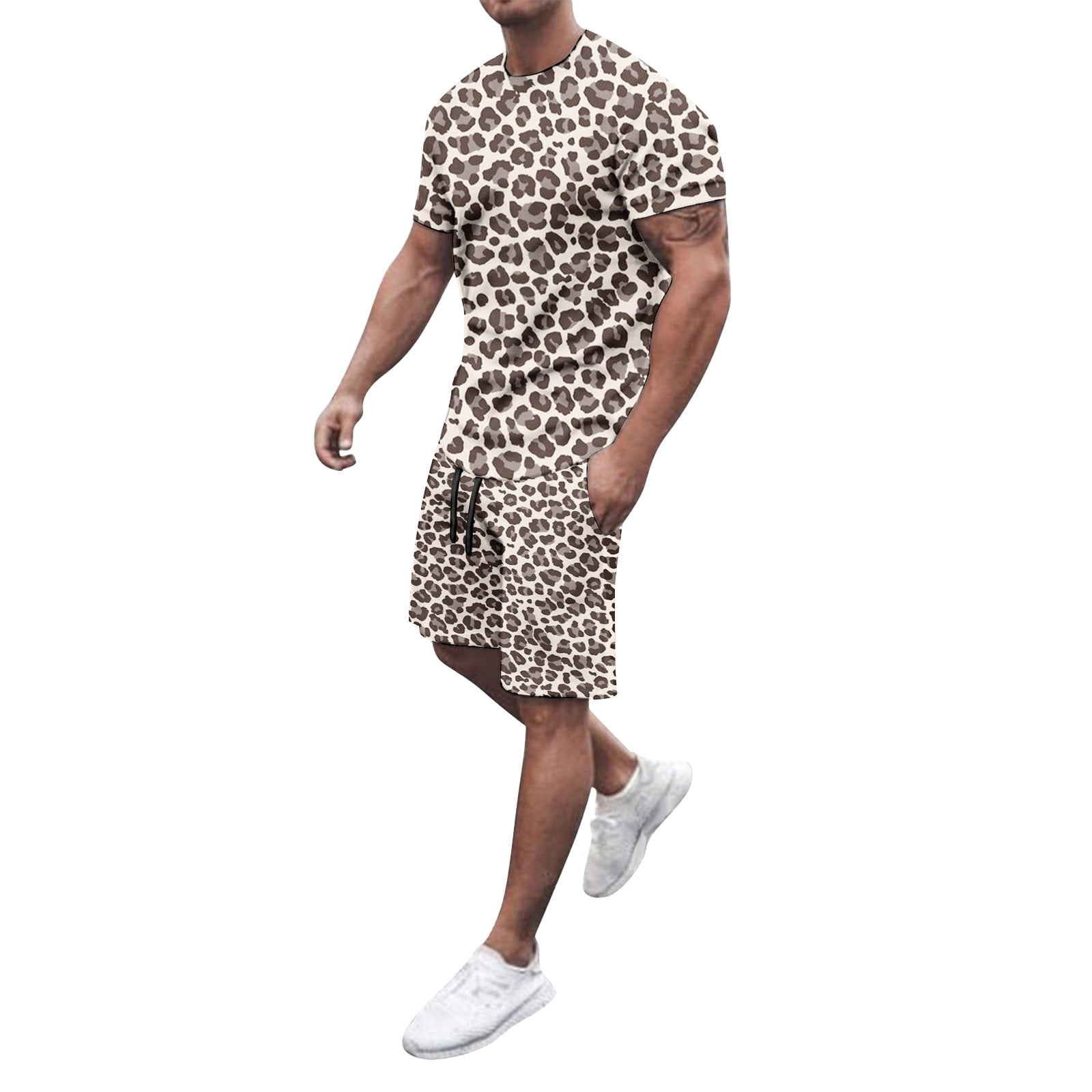 8QIDA Oversized T Shirt Set Two Piece Men's Leopard Print Short Sleeved ...