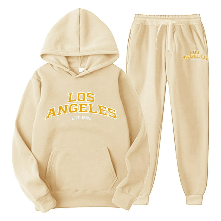 8QIDA Sets for Mens Fashion Men s Casual Outfit Solid Color LOSANGELES Letter Print Pullover Long Sleeve Hoodie Comfort Sport Pants Male Sweatshirt Set S Walmart