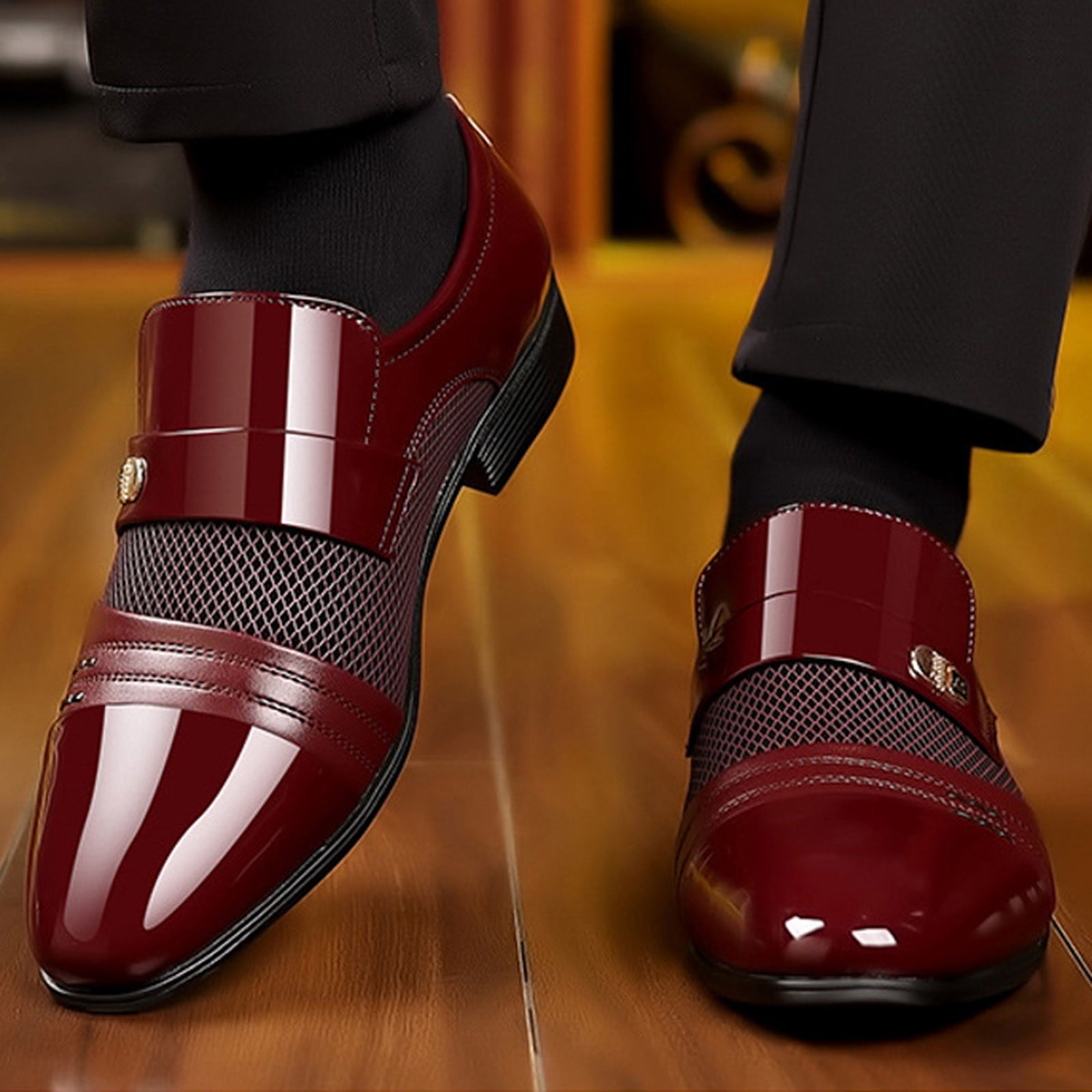 8QIDA Slip on Leather Work Shoes for Men Men Leather Shoes Fashionable New Pattern Splicing Business Suit Comfortable Slip on 11 Walmart