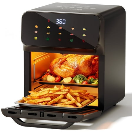 10QT Air Fryer, Convection Oven With 10 Preset Cooking Mode, Bake, Roast, Reheat, Broiler, Dehydrate, Toaster Baker, 85% Oil-Less, Visible Window and LED Digital Color Display