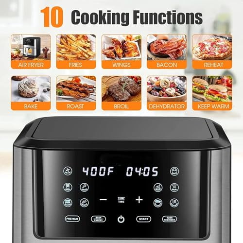 8QT Air Fryer Healthy Cooking, 1500W Electric Air Fryer Toaster Oven, Nonstick Stainless Steel, Less-Oil Air Fryer with 60 Minute Timer for Baking and 10 Preset Programs