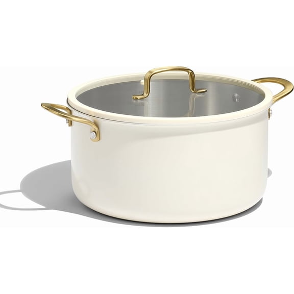 8QT Full Clad Tri Ply Stainless Steel Stock Pot with Lid, Kitchen Stockpot Soup Pot, Outer Ceramic Layer, Even Heating, All Stoves Compatible, Oven & Dishwasher Safe, Stay Cool Handle, White