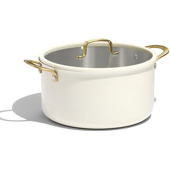 8QT Full Clad Tri Ply Stainless Steel Stock Pot with Lid, Kitchen Stockpot Soup Pot, Outer Ceramic Layer, Even Heating, All Stoves Compatible, Oven & Dishwasher Safe, Stay Cool Handle, White