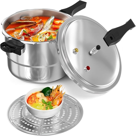 8Qt Aluminum Pressure Cooker with Release Valve & Multiple Safety Protections, Canner Rack Included, Compatible with Gas & Induction Cooktops, Fast Cooking Pot for Home Kitchen