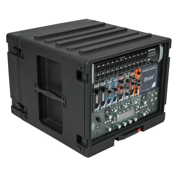 SKB 8U rSeries Rolling Rack with Integrated Back Wheels and 1-Touch Pull Handle