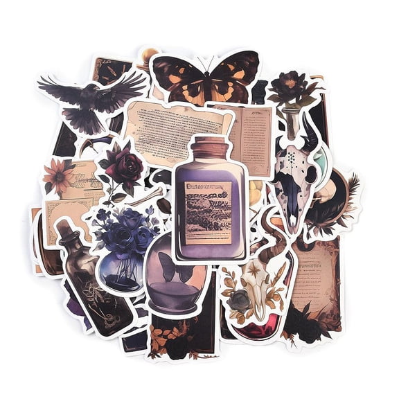 8Set Waterproof PVC Self-adhesive Stickers Dark Aesthetics Mixed Color 38~73x24~70x0.2mm