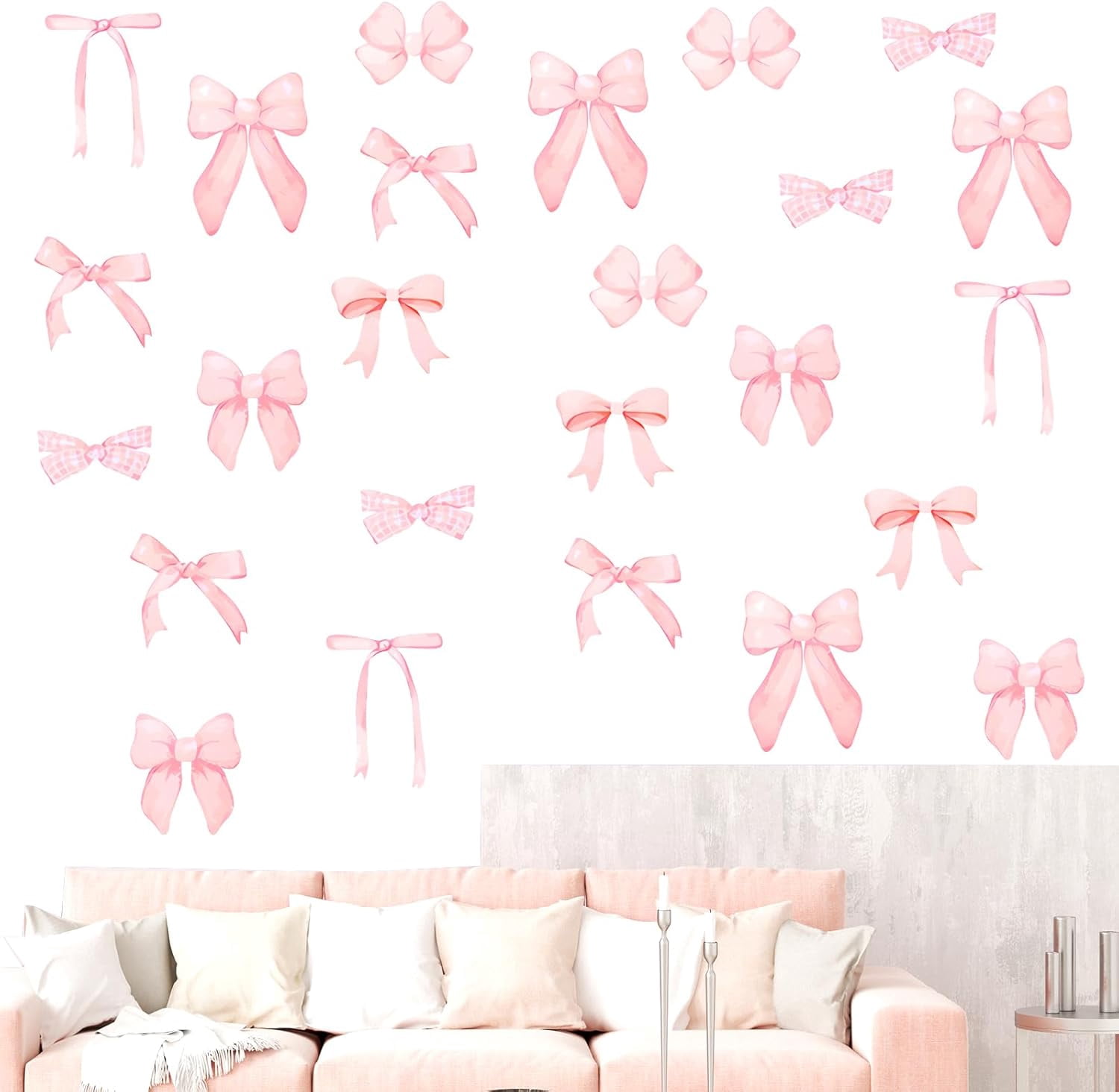 8Sheets 56Pcs Wall Decals for Girls Bedroom Bow Wallpaper Pink Bow Wall ...