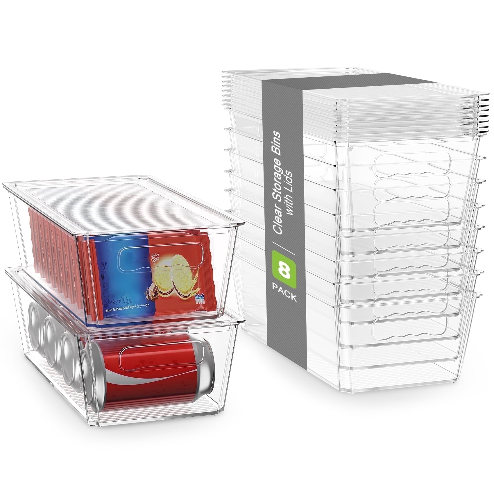 8 Pack Large Clear Plastic Storage Bins with Handles, Stackable Multi ...