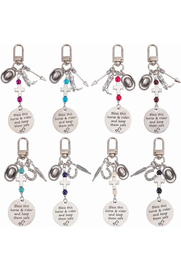 8Styles Horse Saddle And Bridle Charm Clip 8pc Horse Theme Tibetan Style Alloy Pendants Bless This Horse Rider Keep Safe Horse Stuff Horse Gifts for Women Hobby Horse Accessories Keychain