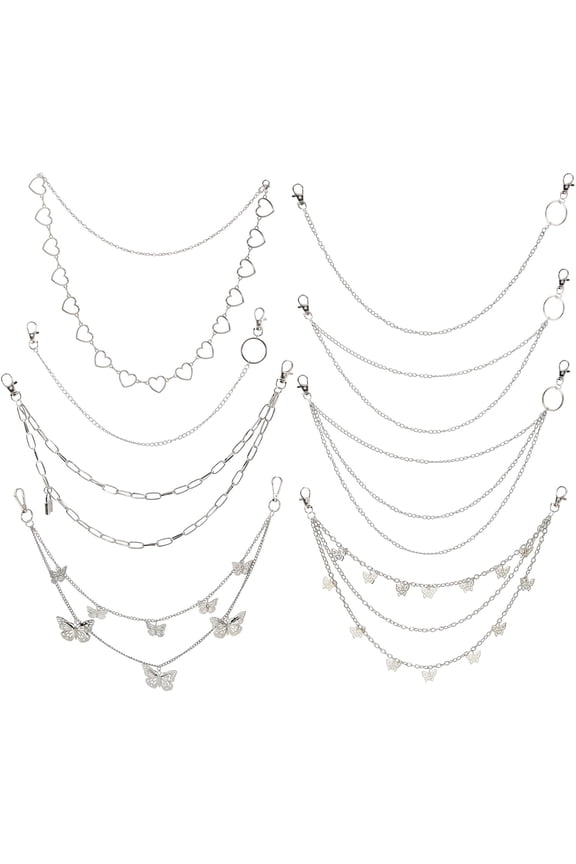 8Styles Jeans Pants Chain Multi-layer Hip Hop Chain Punk Style Decorative Chain Butterfly Trousers Chain Metal Wallet Chain for Men Women 730mm Platinum Real 18K Gold Plated