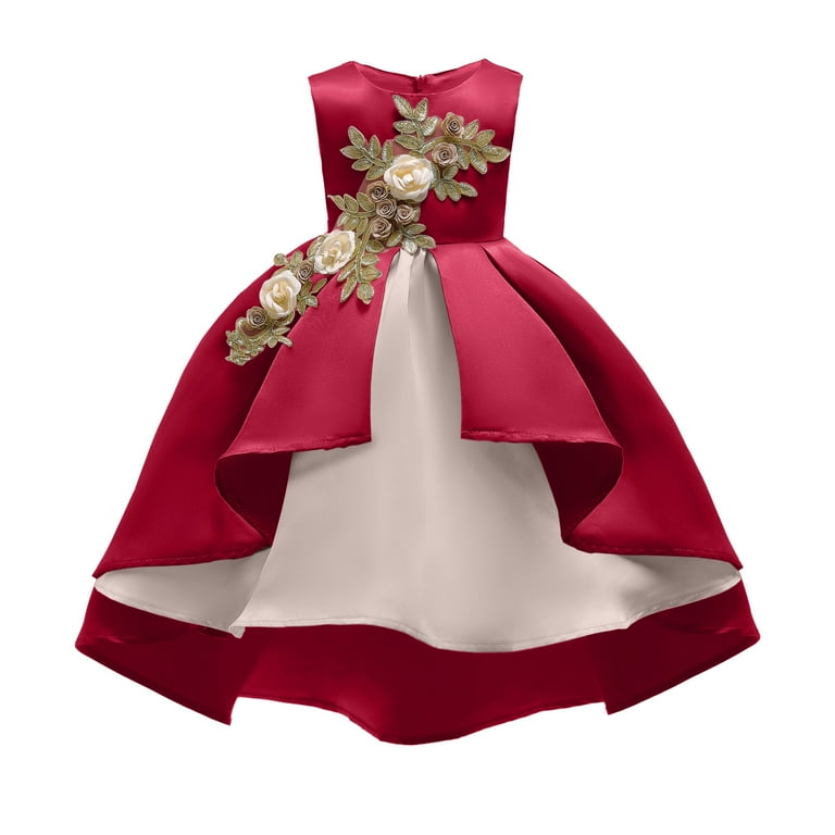 8T Big Girls Dress Princess Dress Party Dress 9 Years Big Girls Birthday Dress Wedding Party Dress Formal Sleeveless Flower Irregular Dress Red Dress Walmart