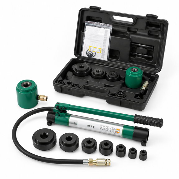 8T Hydraulic Knockout Punch Hole Set 1/2 to 2 Inch Electrical Conduit Tool Kit