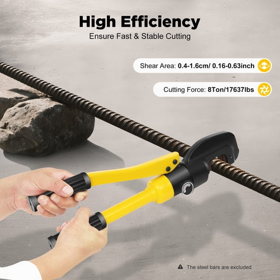 8T Rebar Cutter Portable Electric Hydraulic 12-Chrome Cutter W/ 1 Allen Wrench for Construction, Electricity