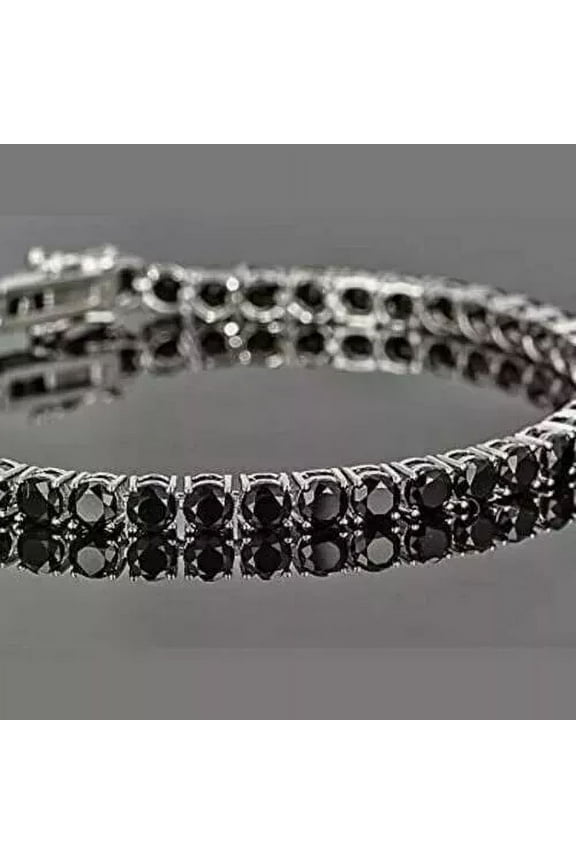 8TCW Lab Created Round Black Diamond Men's Tennis Bracelet 14K White Gold Plated