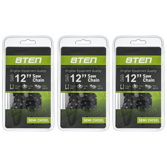 8TEN Chainsaw Chain 12 inch .043 3/8 44DL for Echo Husqvarna Stihl 3 Pack 810-CCC2248H