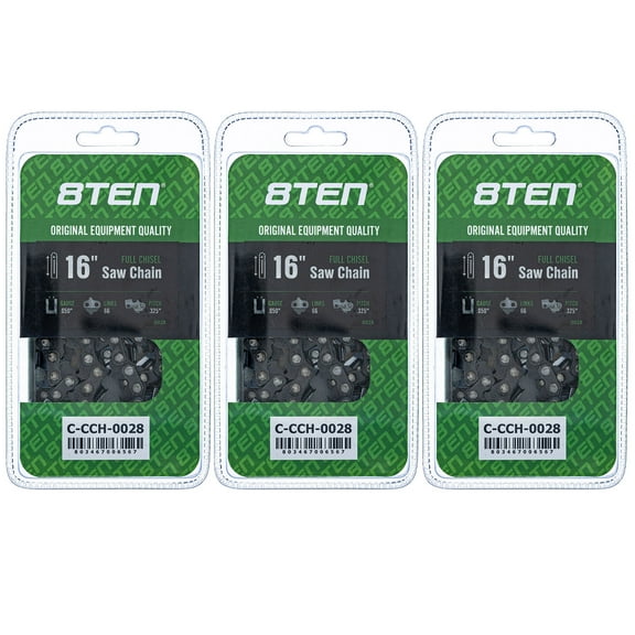8TEN Chainsaw Chain 16 inch .050 .325 66DL for Jonsered CS2255 3 Pack 810-CCC2240H