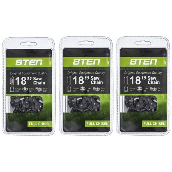 8TEN Chainsaw Chain 18 inch .050 3/8 68DL for Husqvarna 455 460 3 Pack 810-CCC2231H