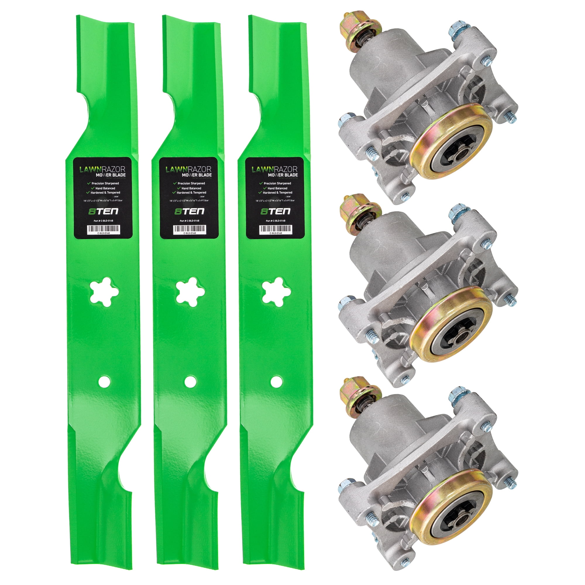 Lawnmower Parts World Deck Rebuild Kit For Husqvarna LSZ 5422 / 5424 – 3 Spindles, 3 Blades, 1 Belt, 54 Inch