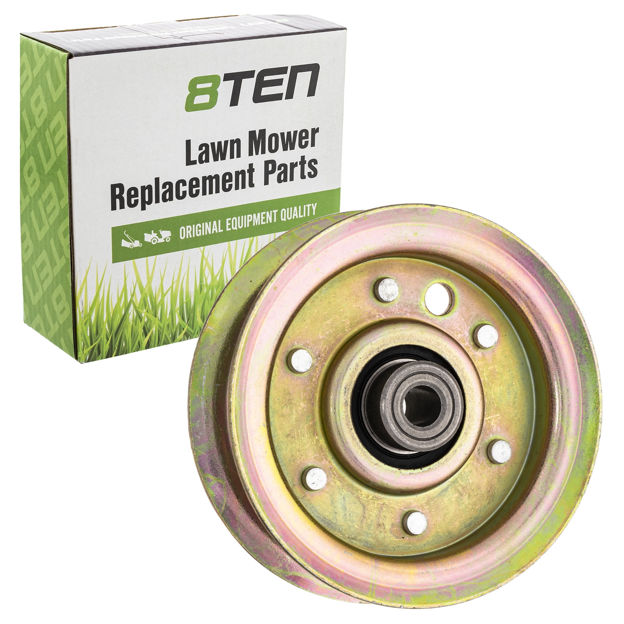 Idler pulley lawn outlet mower