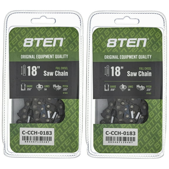 8TEN Full Chisel Chainsaw Chain 18 inch .058 .325 64DL 2 Pack 810-CCC2305H