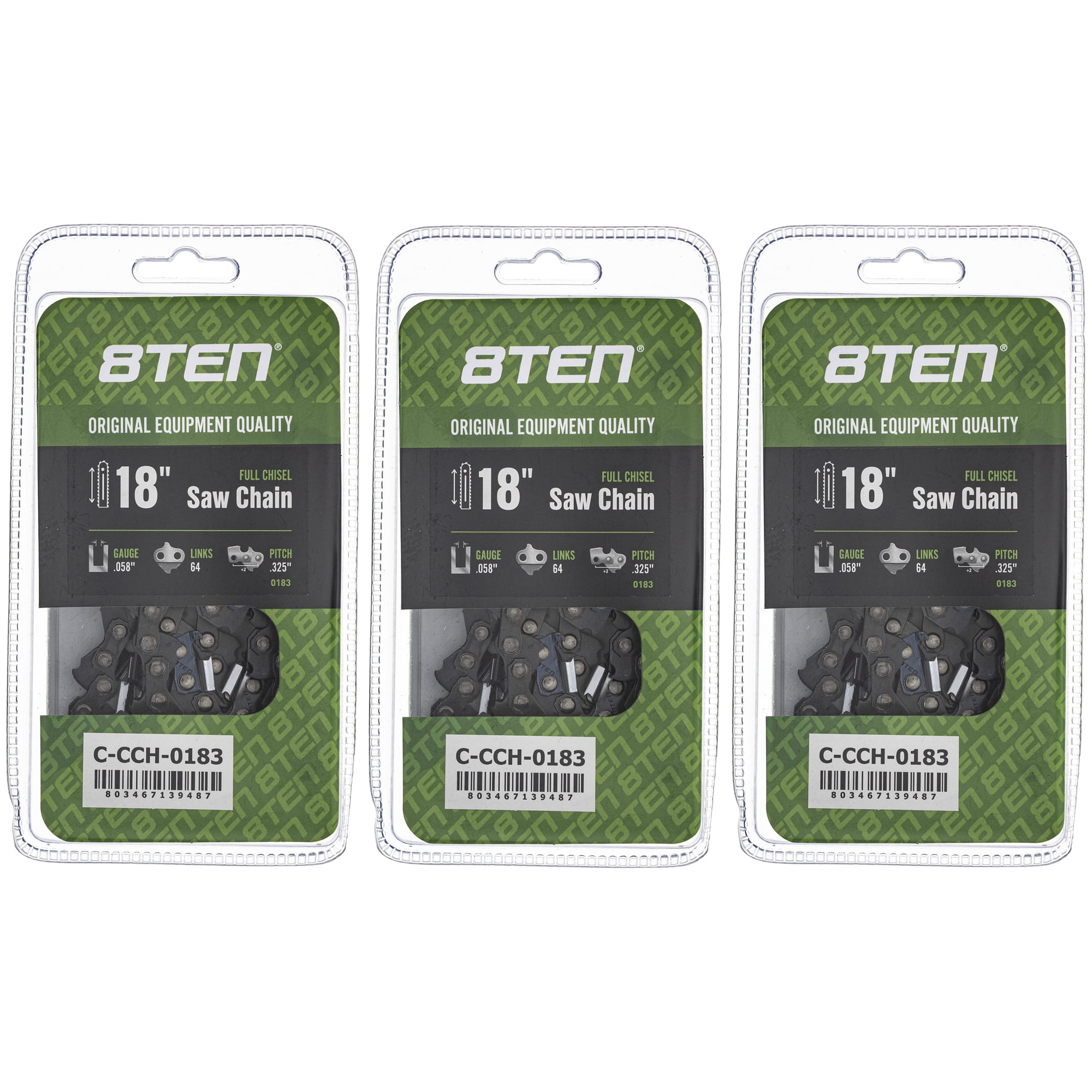 8TEN Full Chisel Chainsaw Chain 18 inch .058 .325 64DL 3 Pack 810 ...