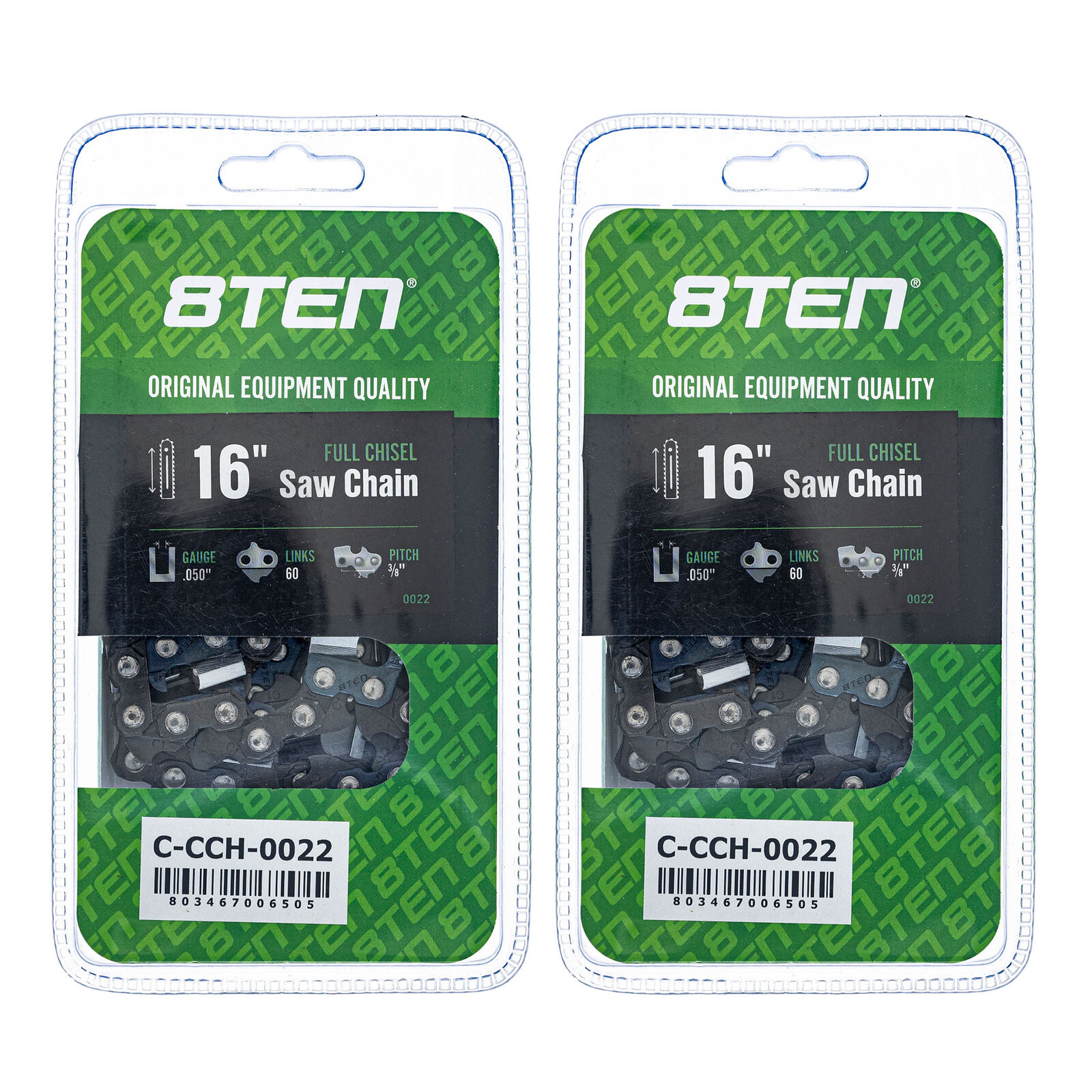 2-Pack 18" McCulloch Chainsaw Chains - 3/8" Pitch, .050 Gauge, 60DL Full Chisel