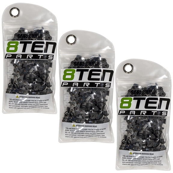 8TEN Professional Chainsaw Chain 20-Inch .050 Gauge 3/8 Pitch 72DL Compatible with Stihl Husqvarna - 3 Pack Heavy Duty Steel