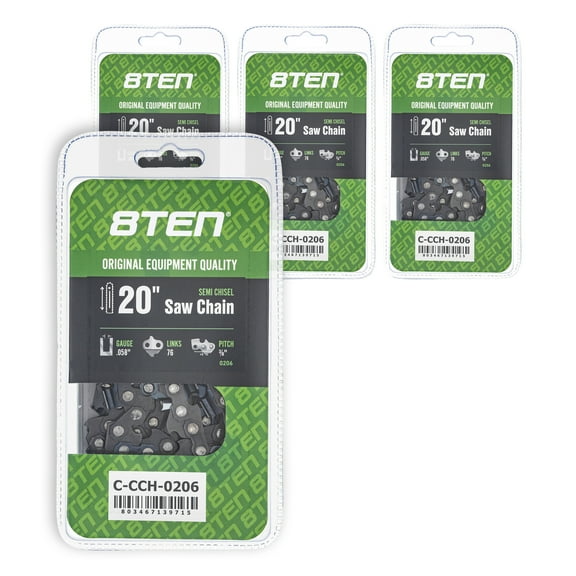 8TEN Semi Chisel Chainsaw Chain 20 inch .058 3/8 76DL 4 Pack 810-CCC2428H