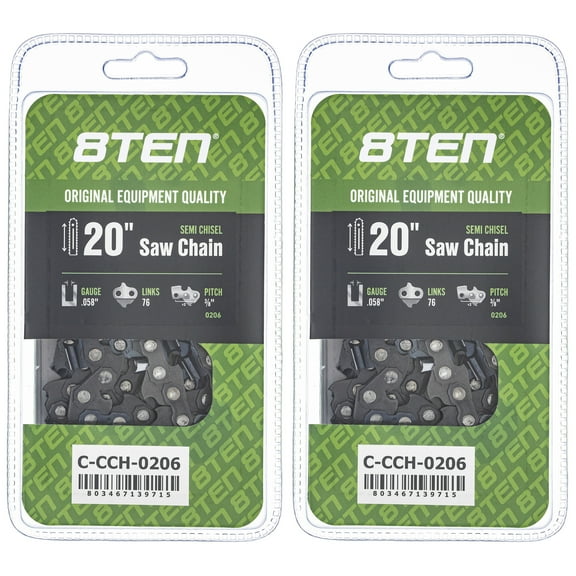 8TEN Semi Chisel Chainsaw Chain 20 inch .058 3/8 76DL901 2 Pack 810-CCC2428H