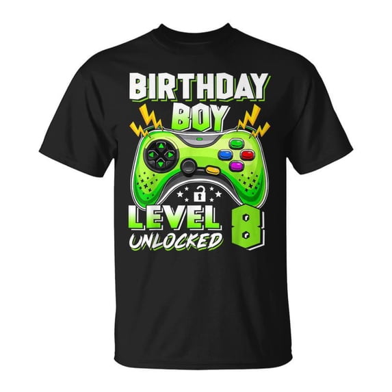 8Th Birthday Boy Level 8 Unlocked Video Game Eight Years Old Unisex TShirt