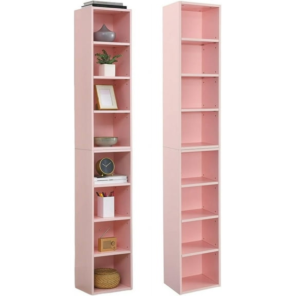 8Tier Media Tower Rack Bookshelf with 7 Shelf Tiers, Media Storage Cabinet 11.6"L × 9.3"W × 70.9"H Slim Storage Cabinet with Adjustable Shelves, Tall Narrow Bookcase Display Bookshelf for Home Office