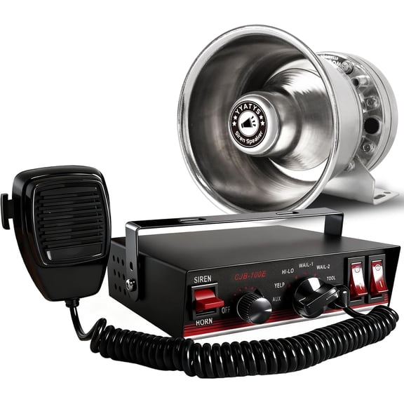 8Tones 200W Emergency Siren with PA - IP67 Waterproof /Fire Truck Siren, Yelp/Wail/Hi-Lo Modes, Includes Mic & Speaker for Vehicle PA System | 12 Volt Siren | Car Alarm Siren