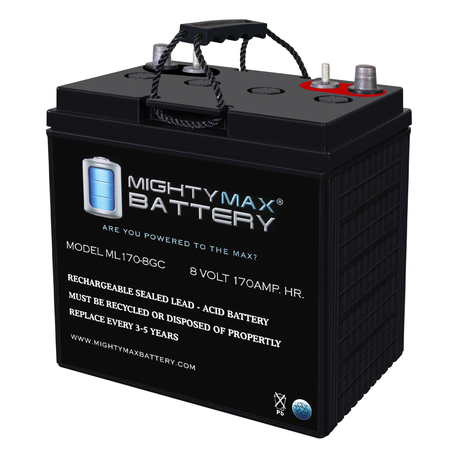 8V, 170Ah, AGM, Dual Terminal, Replacement Battery Compatible with Golf Carts, Golf Cars