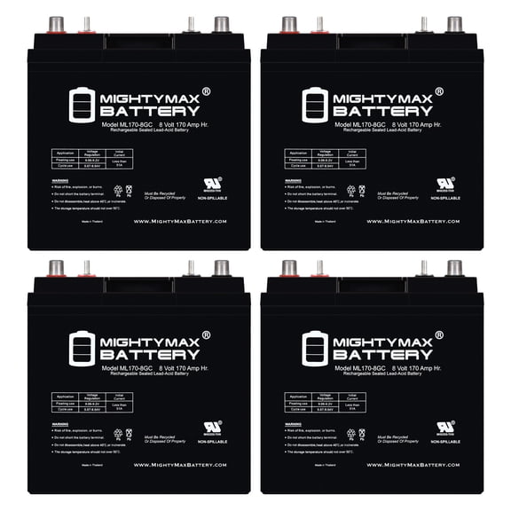 8V, 170Ah, AGM, Dual Terminal, Replacement Battery Compatible with Solar, Marine, RV - 4 Pack