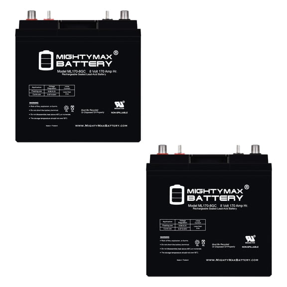 8V, 170Ah, AGM, Dual Terminal, Replacement Battery Compatible with Solar Energy Systems - 2 Pack