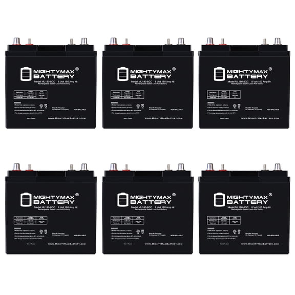 8V, 180Ah, AGM, Dual Terminal, Replacement Battery Compatible with Aircraft Tugs and Aircraft Towing Vehicles - 6 Pack
