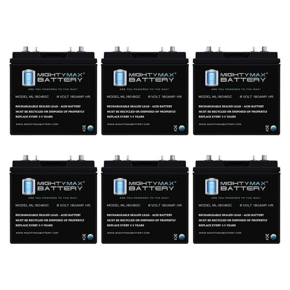 8V, 180Ah, AGM, Dual Terminal, Replacement Battery Compatible with Electric Golf Carts - 6 Pack