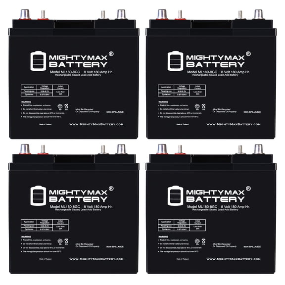 8V, 180Ah, AGM, Dual Terminal, Replacement Battery Compatible with Solar Energy Systems - 4 Pack