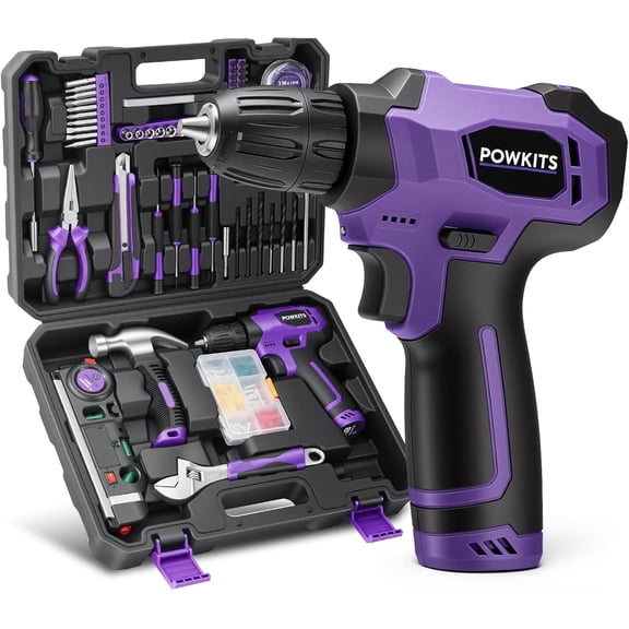 8V Cordless Drill Set with Built-in LED and 139-Piece Bit Kit in Purple