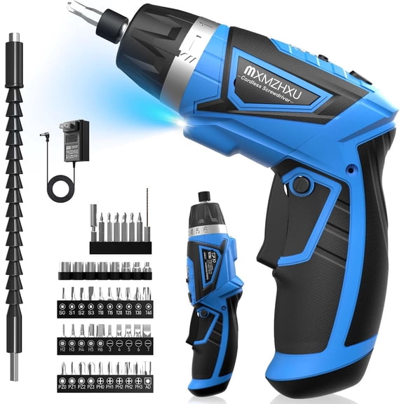 8V Cordless Screwdriver,6+1 Torque Max 10Nm Electric Power Screwdriver with 47 Accessories,180Pivoting Handle, 2000mAh Rechargeable Screw Gun&Bit Set with LED Light, Flexible Shaft,for Home,Office