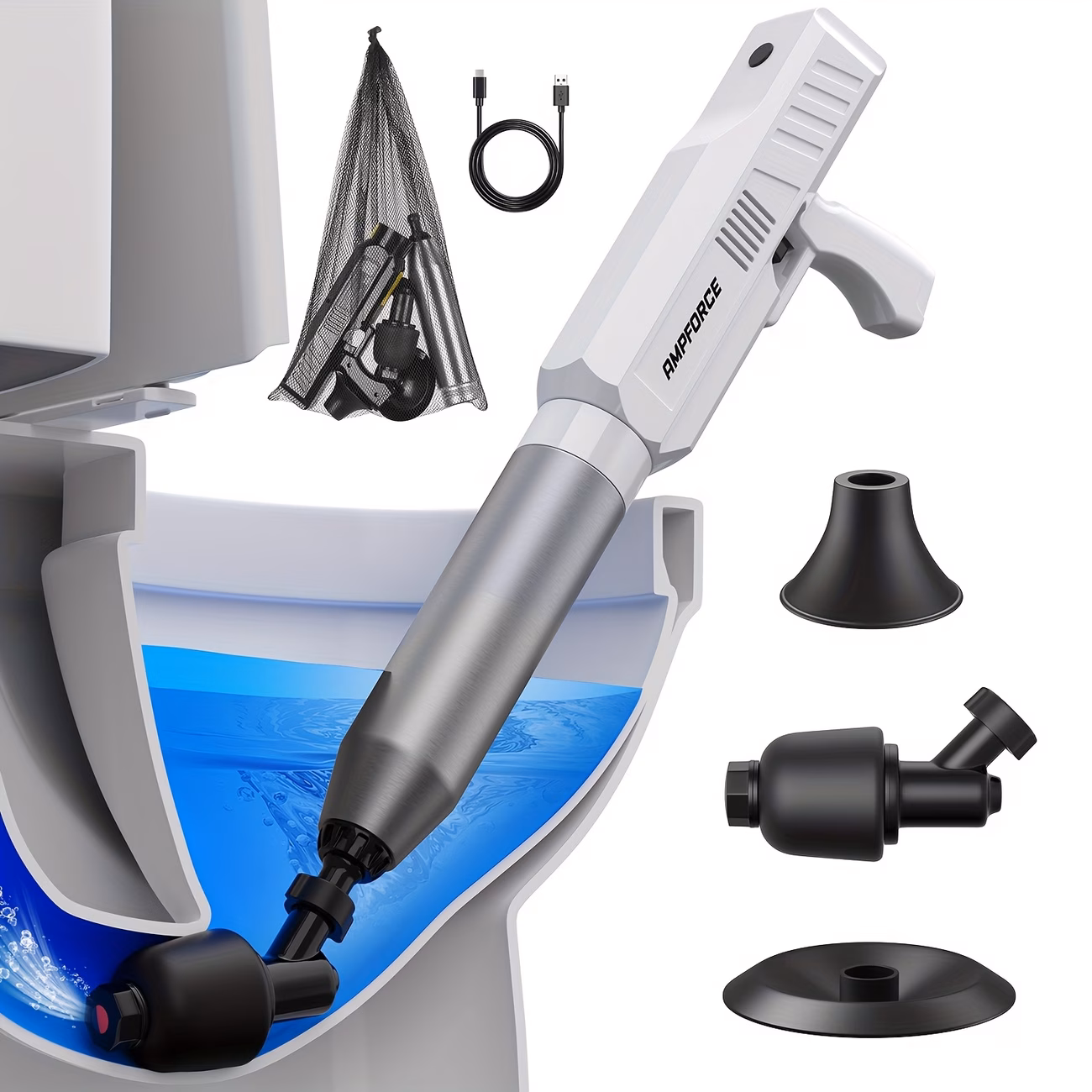 8V Cordless Toilet Plunger, Compact and Portable Design