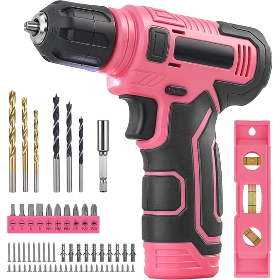 8V USB Power Drill Driver & Screw Bit Set for Women. Ladies Cordless & Rechargeable Electric Drill Driver with Wall Kit